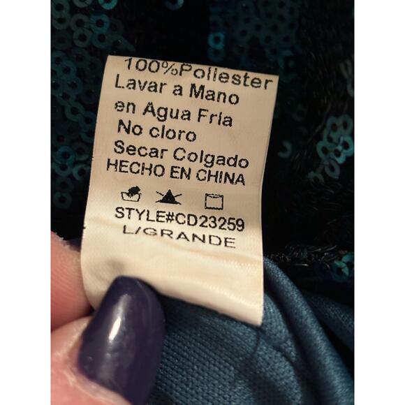 Fully Sequined Sz Large Green Slip Dress Christmas New Years Party - Picture 5 of 7